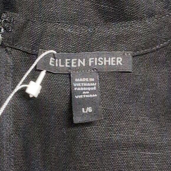 NWT Eileen Fisher Black Short Sleeve V Neck Casual Jumpsuit Linen Size L - Picture 6 of 10